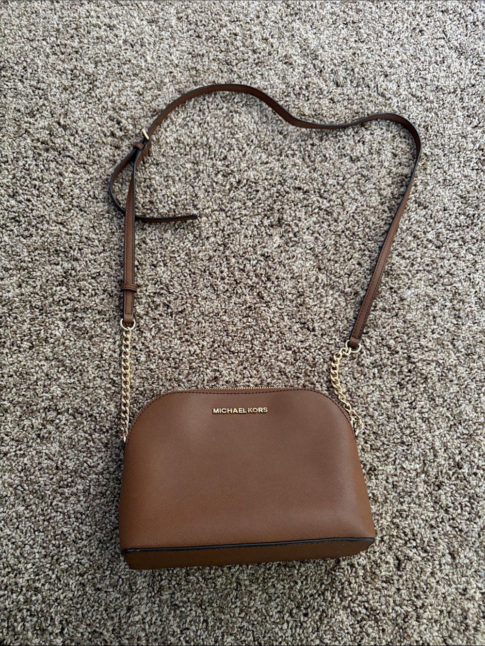 Michael Kors Tan/Brown Saffiano Leather Crossbody with Gold Hardware